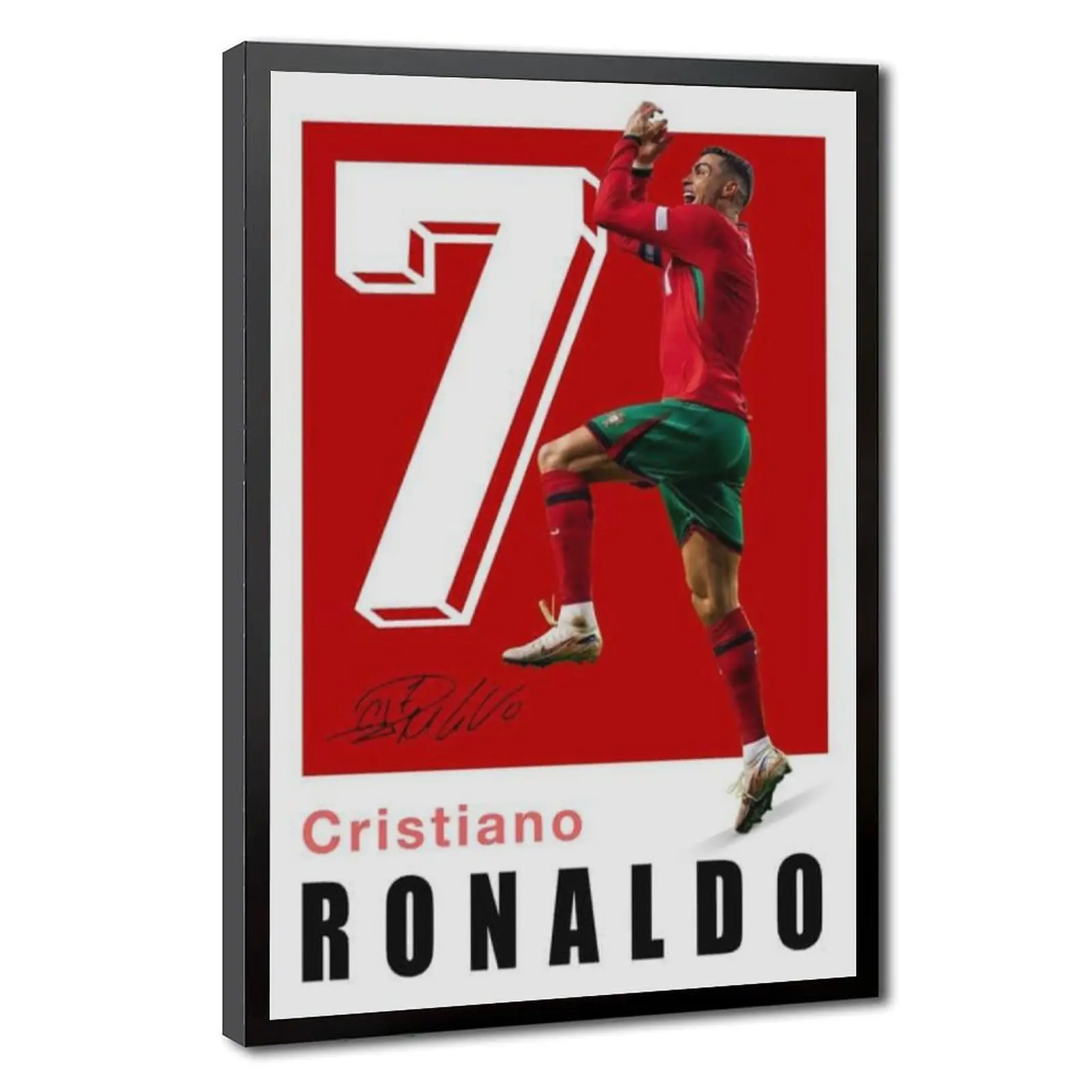 Ronaldo Famous Soccer Player Framed Canvas Wall Poster - Celebration Pose, Digital Signature Artwork, Minimalist Home Decor for Hanging in Family Living Space
