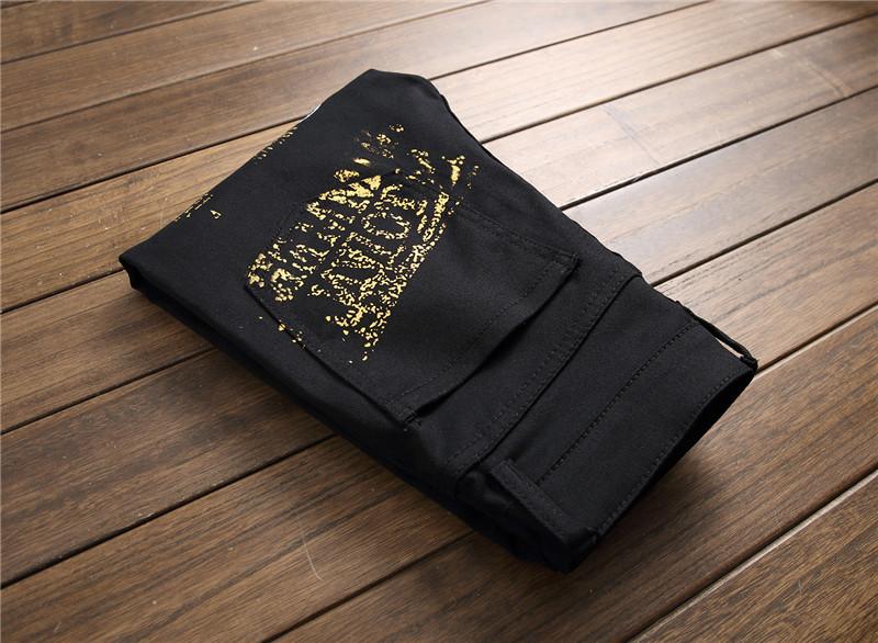 Street style design, light luxury couple jeans, elastic casual pants, printed straight leg pants, street fashion