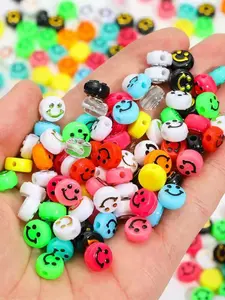 200 Mixed Color 10mm Smile Beads, Plastic Straight Hole DIY Jewelry Making Kit, Creative Personalized Accessories, All Seasons Boho Style