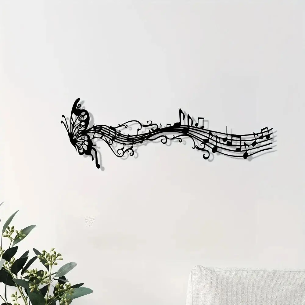 Butterfly Music Note Metal Wall Art Iron Sculpture Indoor Outdoor Weather Resistant Decor Mural