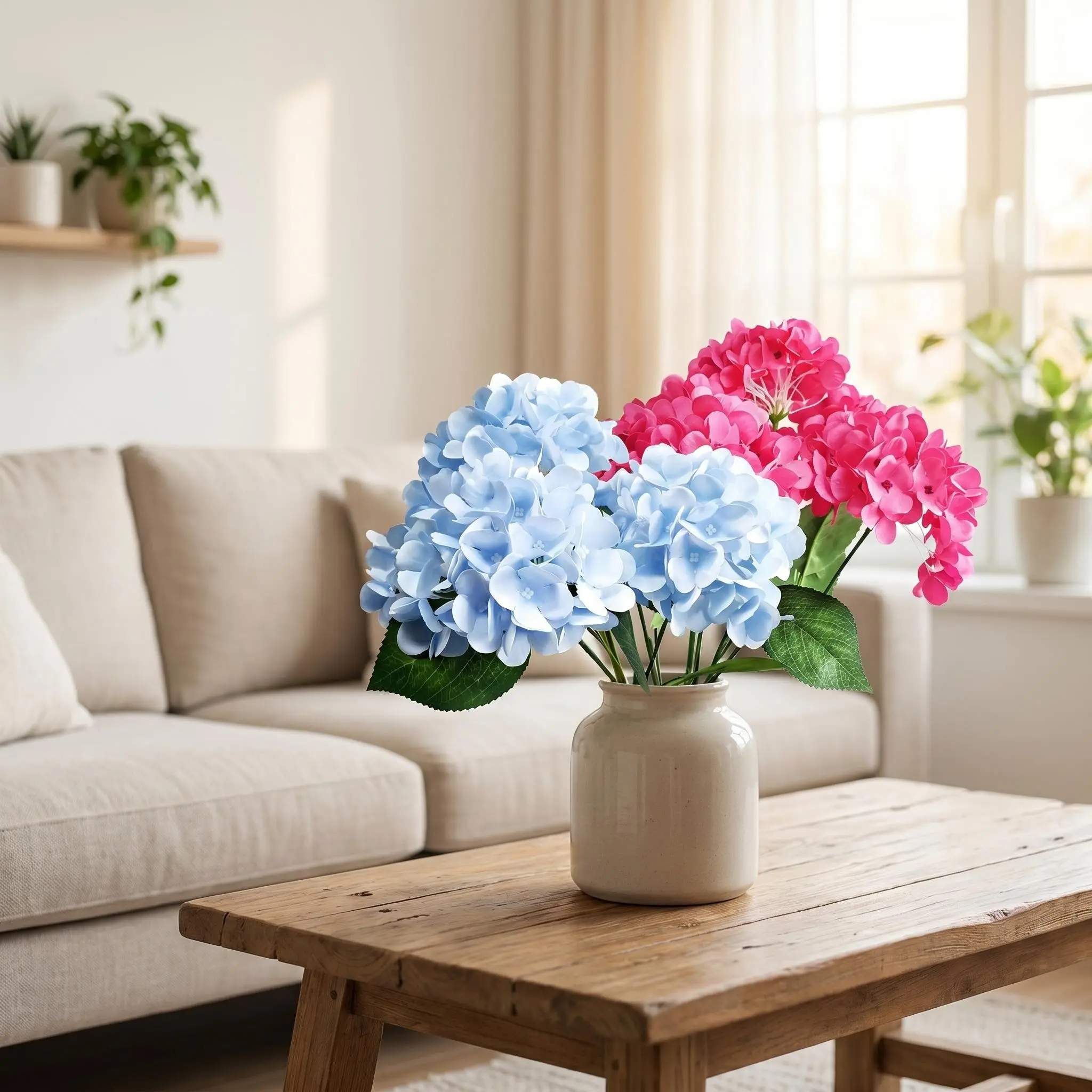 46cm Realistic Hydrangea Artificial Flowers, Blue and Silk Hydrangeas, Home Decor, Wedding Bouquet, Table Centerpiece, Boho Style
