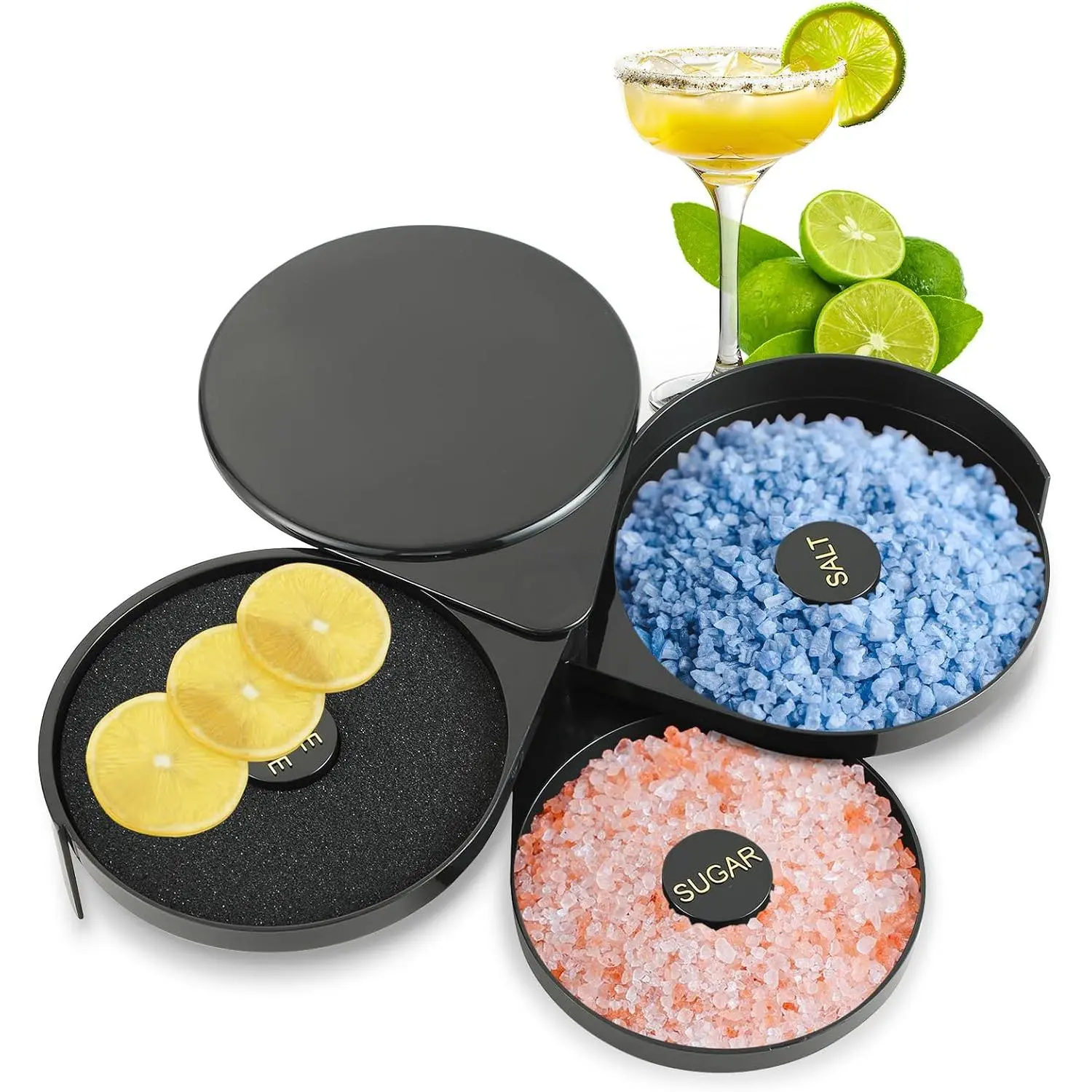 3-Tier Bar Glass Rimmer Bartender Tool with Sponge | Margarita Salt Rimmer, FDA-Compliant, 3-Tray Salt Box  Container, Bar  Tool, Salt Rimmer