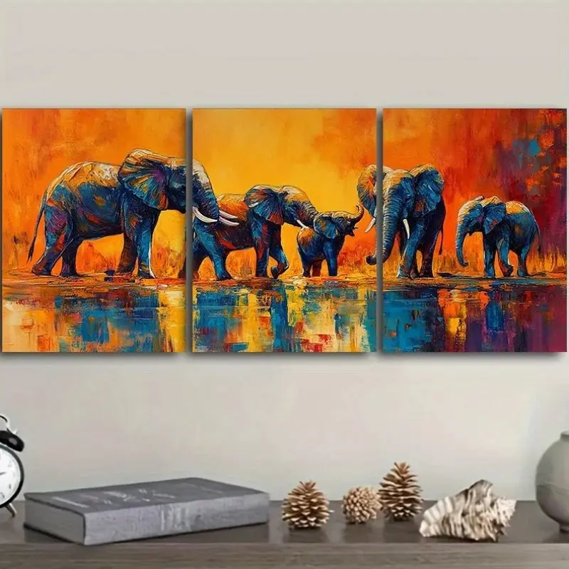 3pcs/set Unframed VintageWild Elephants Sunset Landscape Elephant Animal Art Posters Canvas Painting Wall Prints Pictures Living Room Home Decor