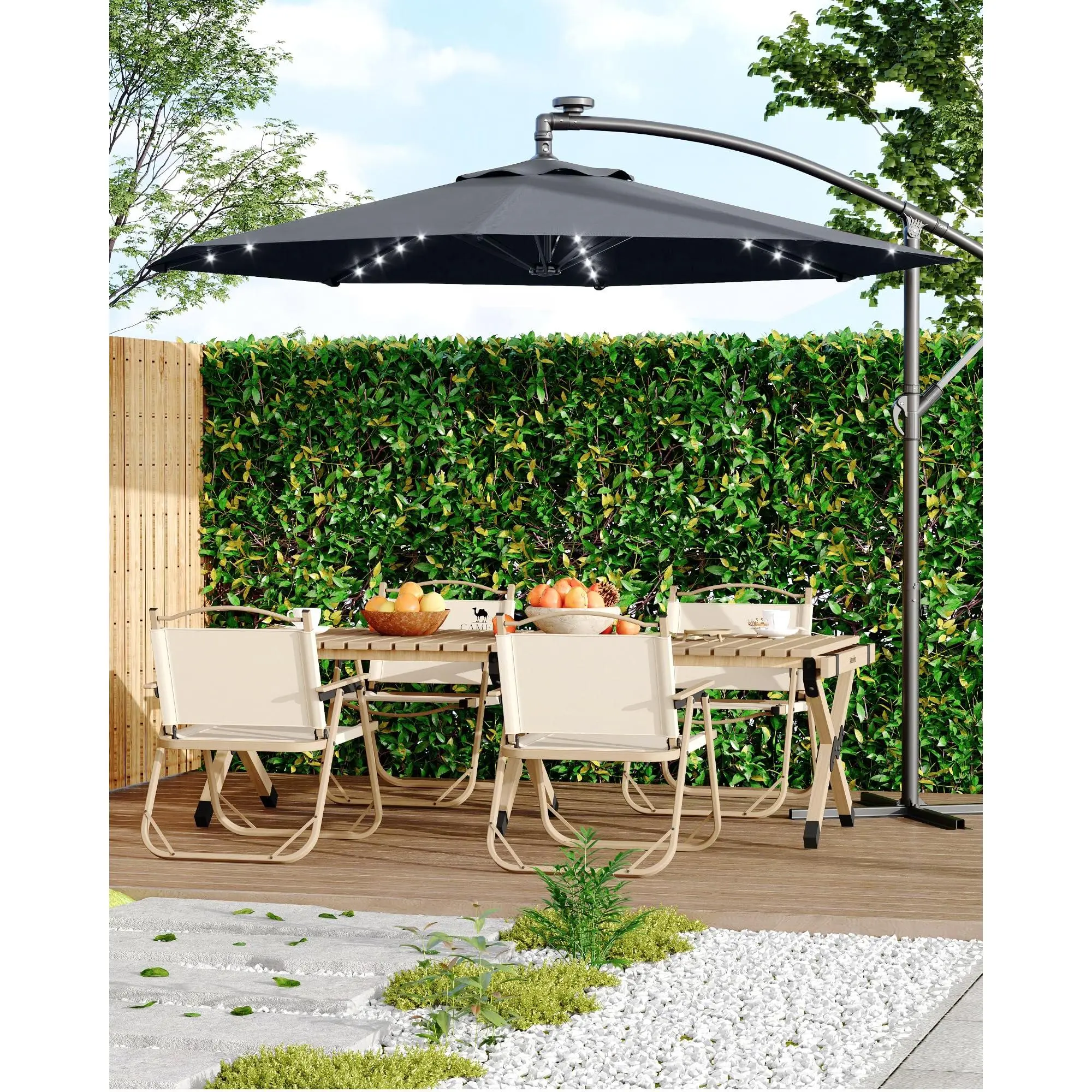10 ft Offset Cantilever Patio Umbrella with Solar LED Lights Outdoor, UV Protection, Tilt & Easy Lift System, 8 Offset Ribs, Durable Design for Backyard, Pool, Multiple Colors, Solar Lights Outdoor