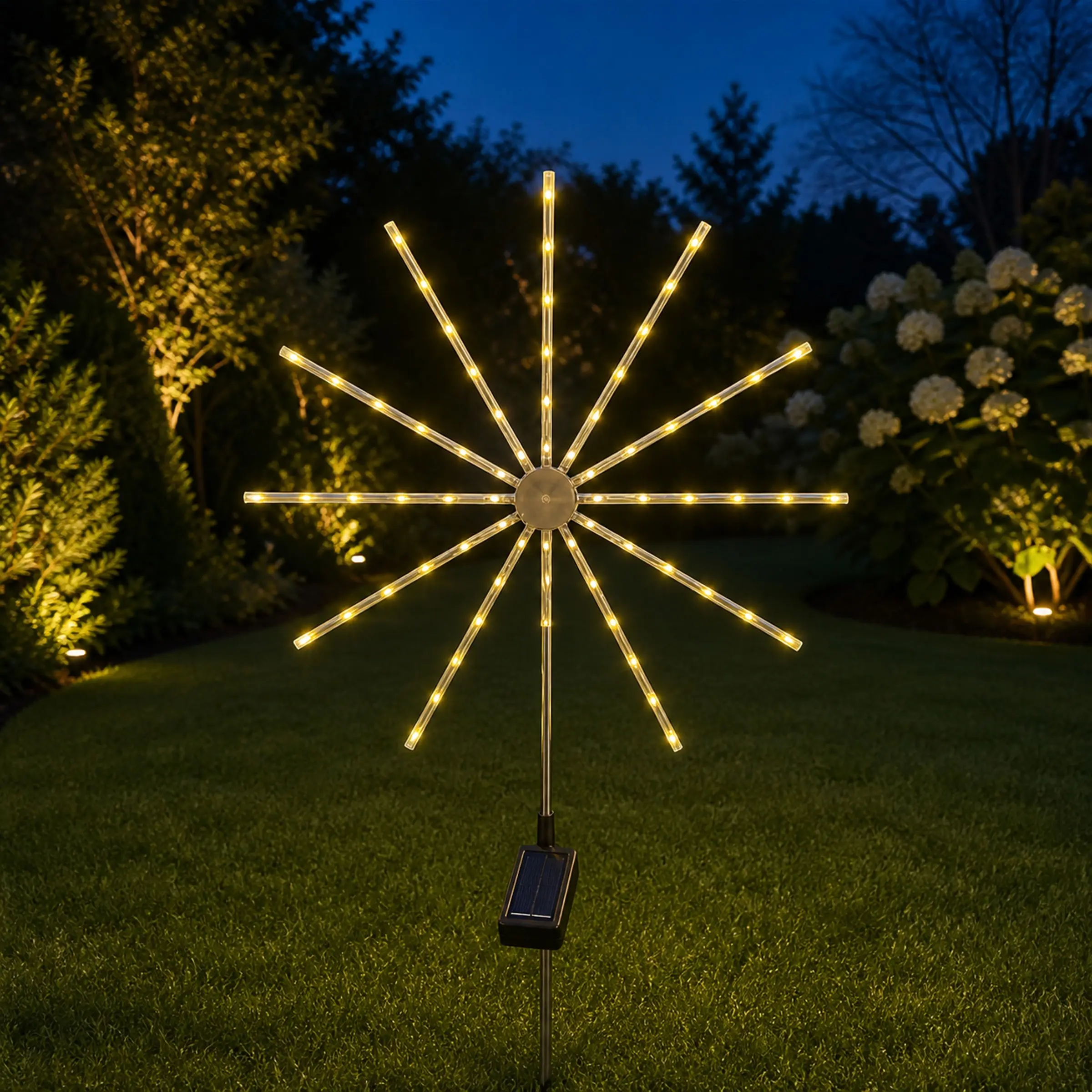 Solar Powered Outdoor Firework Stake Light, Radiant Starburst Lawn Garden Decor, Dynamic Flashing Effect, Long Lasting Battery Life