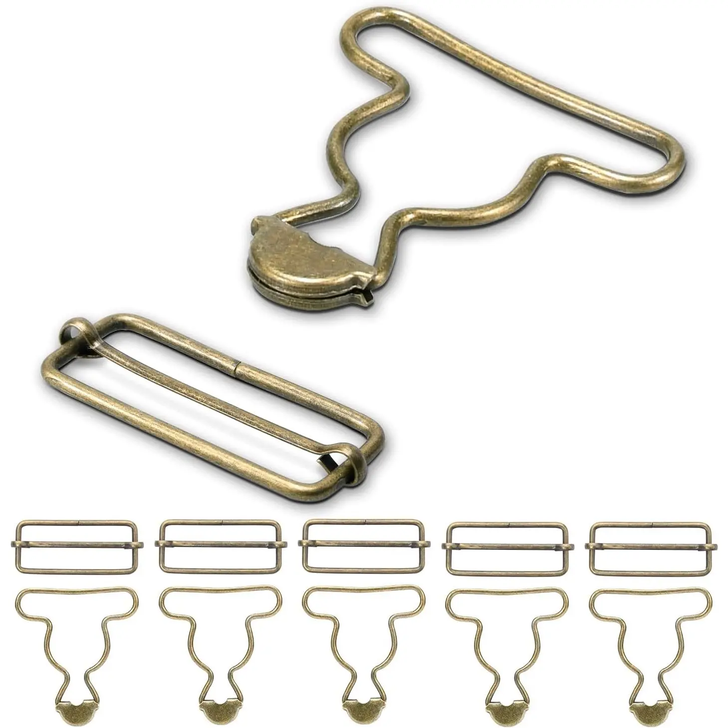 6 Sets 1-1/2" Overall Buckles , Suspender Buckle Metal Bib Clip Clasp with Adjustable Tri-Glide Slide Buckle for Jeans Suspender, Pants Sewing Accessories (Bronze No-Sew Button)