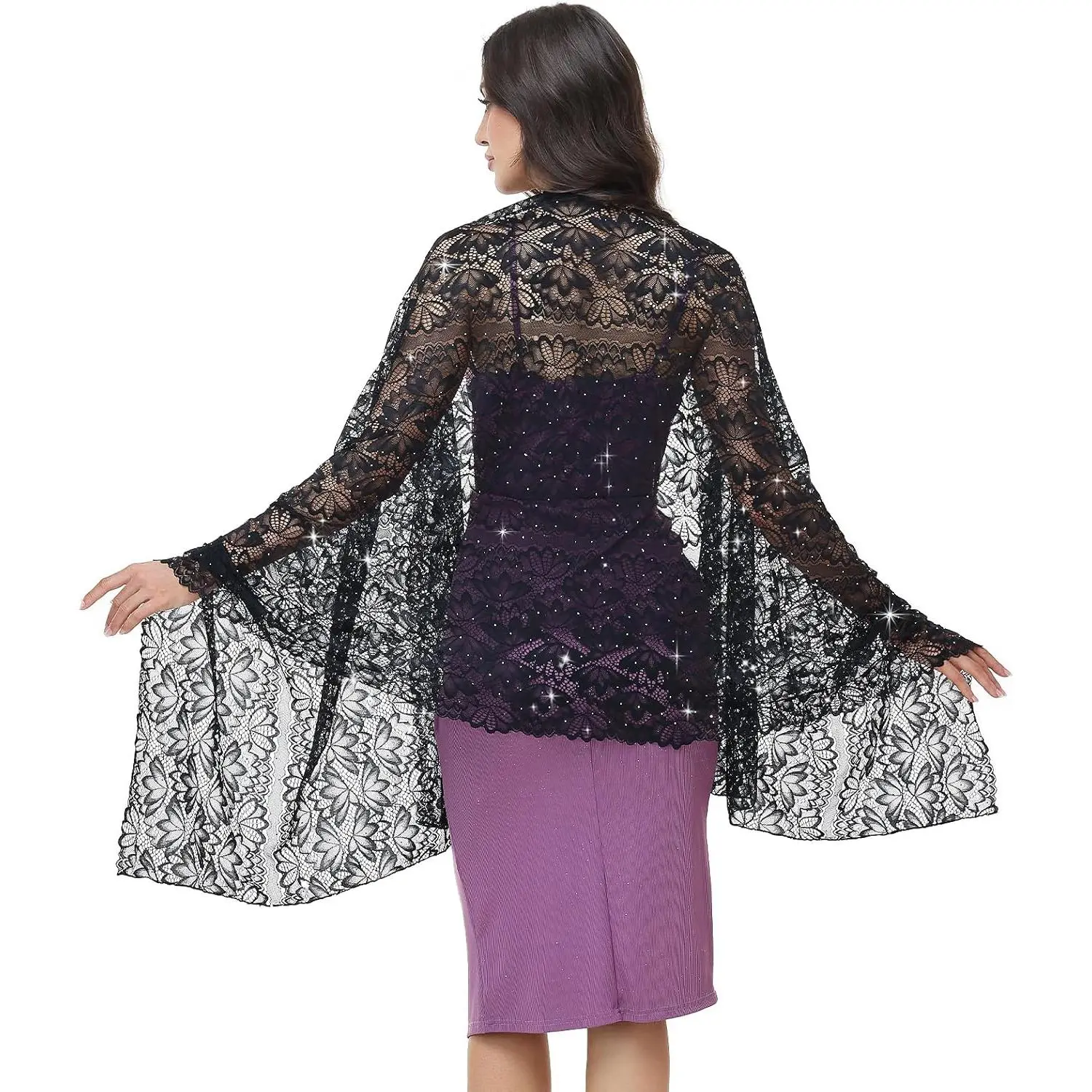 Shawls and Wraps for Evening Dresses,Sparkly Sequin Lace Shawl with Rhinestones, Formal Sheer Wedding Wraps for Women
