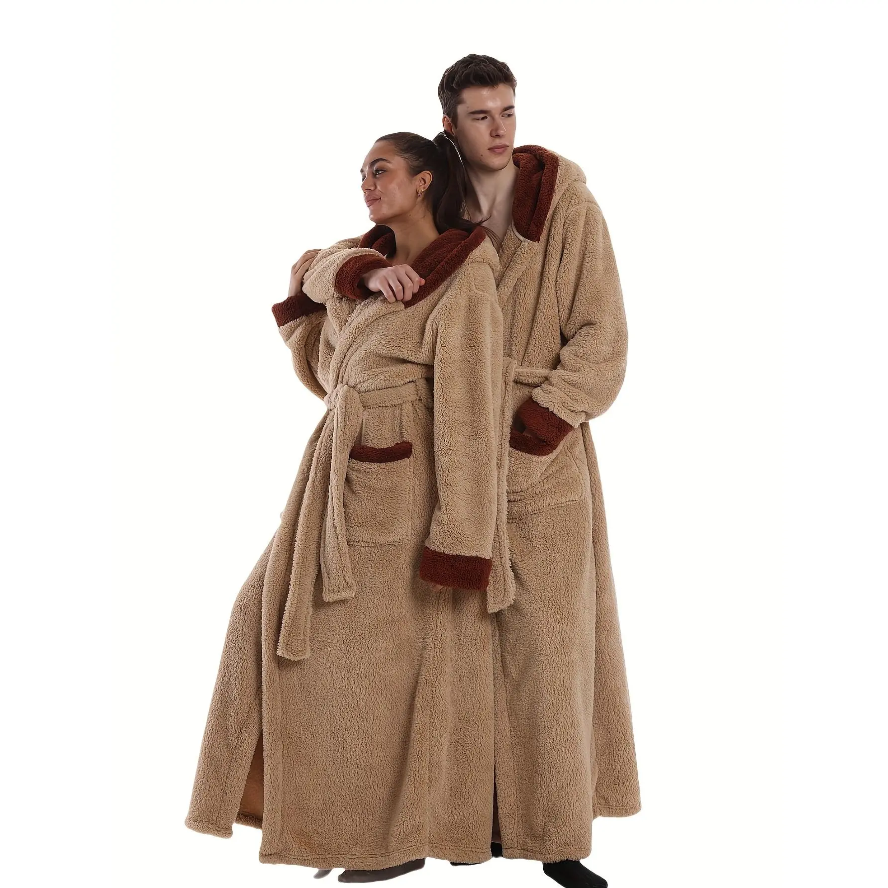 Stylish Hooded Couples' Robe/Loungewear – Belted, Long, Thickened Design (New for Autumn/Winter 2026 – A Winter Essential)