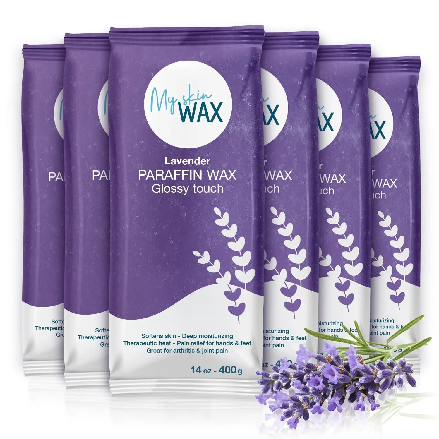 Wax Refills Maxi Pack for Hands and Feet Bath 6 Large 14oz Blocks (5.25 lb), Lavender Scent, Moisturizing Slightly Oily Wax for Arthritis Relief, Pedicure, Home and Spa Therapy