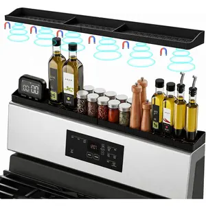 Magnetic Stove Top Shelf, Over the Stove Shelf Spice Rack & Spice Organizer – 30" Heat Resistant Silicone Stove Shelf, No Drill Kitchen Storage Organizer for Gas/Electric Stoves & Small Kitchens