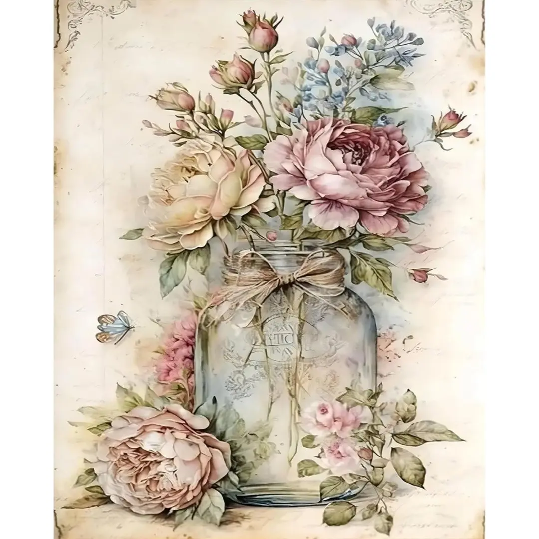 Diamond Art Kits for Adults, 5D Vintage Boho Diamond Painting DIY Flower Diamond Art Diamond Painting Kit for Adult, Round Full Drill Diamonds, Diamond Art Kits for Home Decor-12x16inch