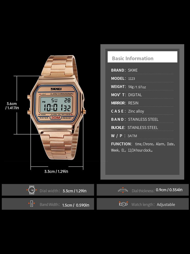 Skmei Square Electronic Watch, Urban Fashion Wristwatch, Modern Waterproof Watch, 30m Waterproof, Luminous Display, Alarm Stopwatch, Full Features, Multiple Colors Available