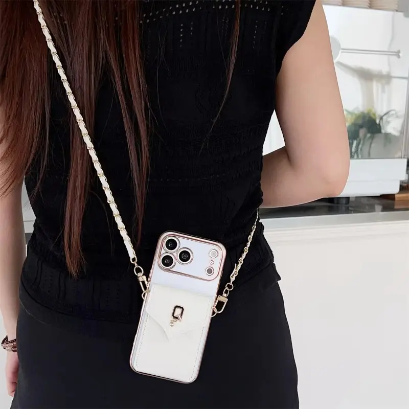 Fashion Quilted Card Holder Crossbody Chain Phone Case For iPhone 17 16 15 14 13 12 Pro Max Plus, Drop-Resistant Protective Case