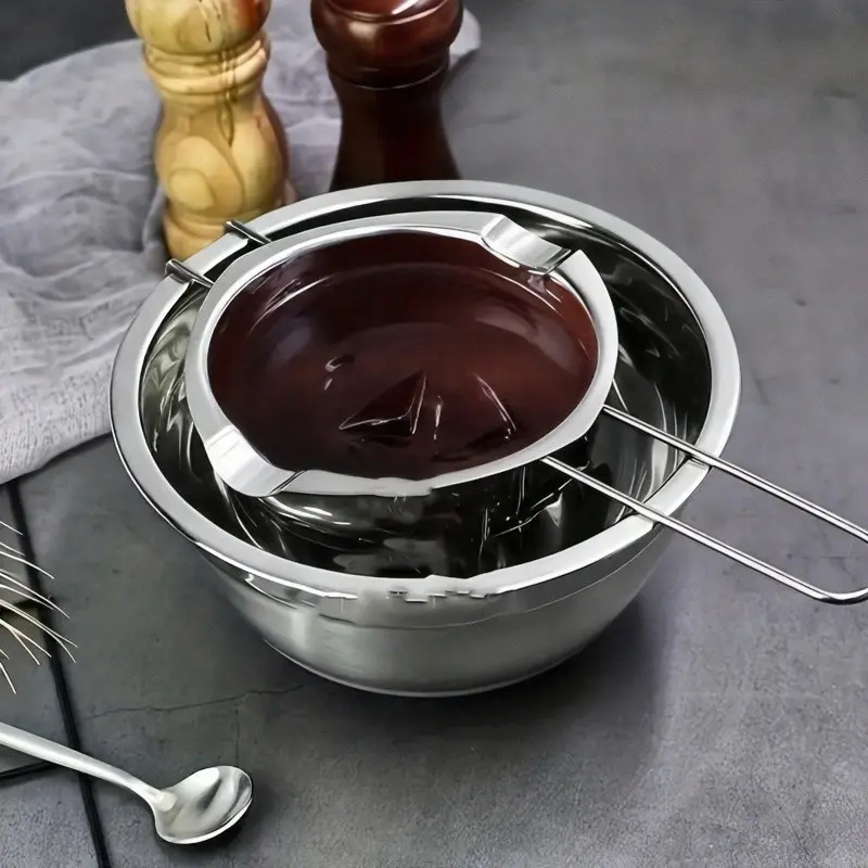 Stainless Steel Chocolate Melting Pot, Dual Bowl Grill, Food Contact Safe, Heat Resistant, for Cheese, Wax, Milk, Candle Oil, Kitchen Use, Cookware