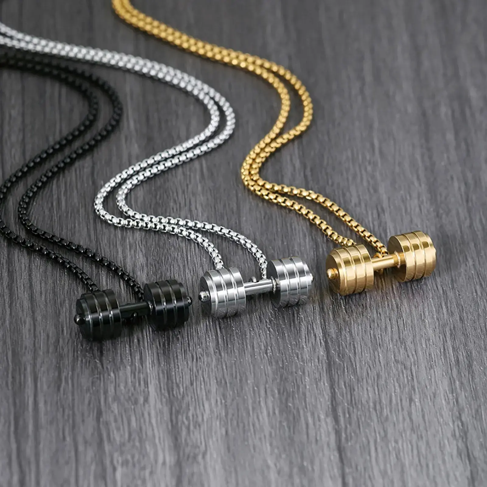 Titanium steel necklace golden/black/silver dumbbell pendant necklace fitness men's daily wear gift