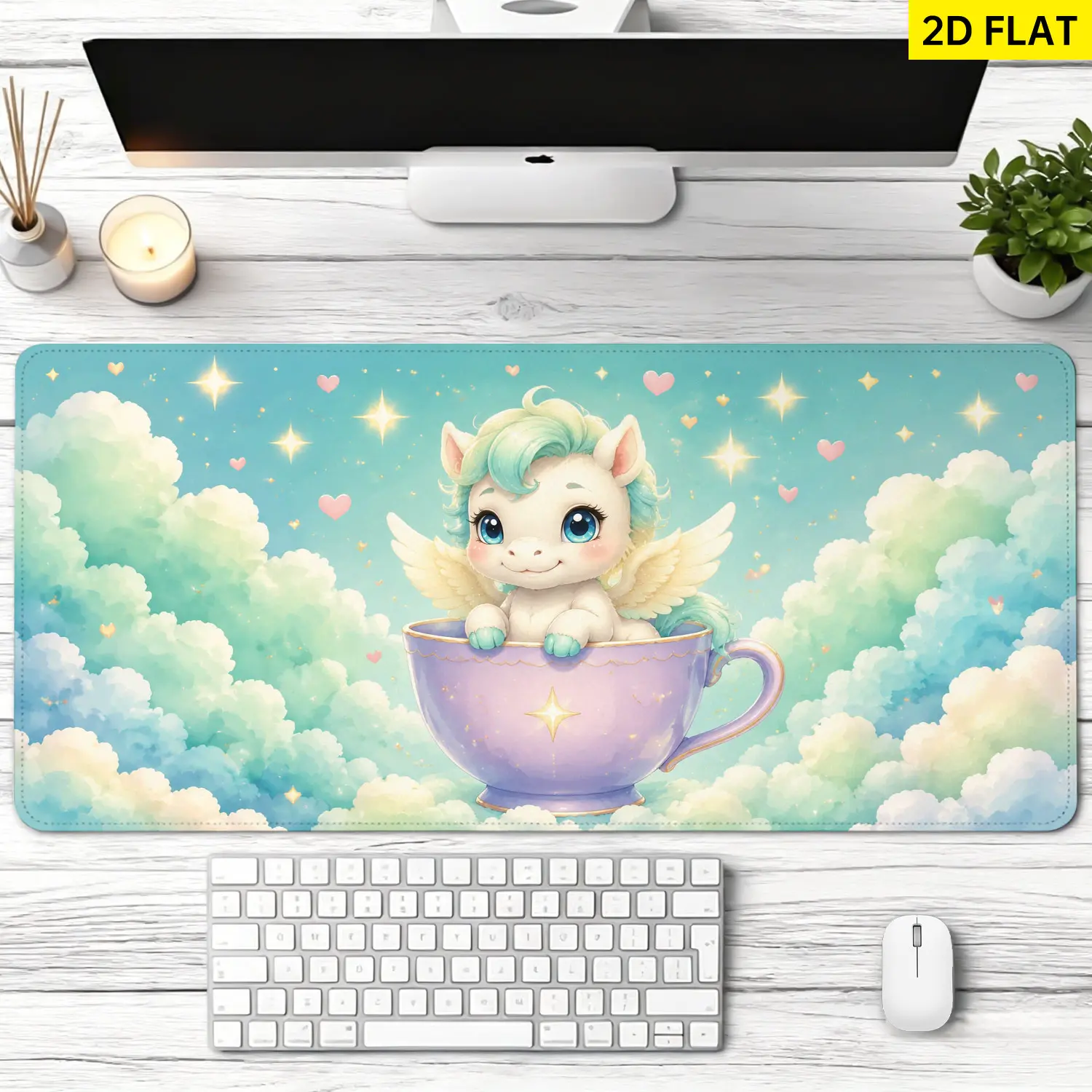Extra Large dreamy unicorn in teacup Mouse Pad,Non Slip Rubber Pad,Desktop Decoration Drotection Pad,Washable,Lock Edge Multi Size,Premium Multipurpose Mousepad For Home,Office,Gift for Family and Friends