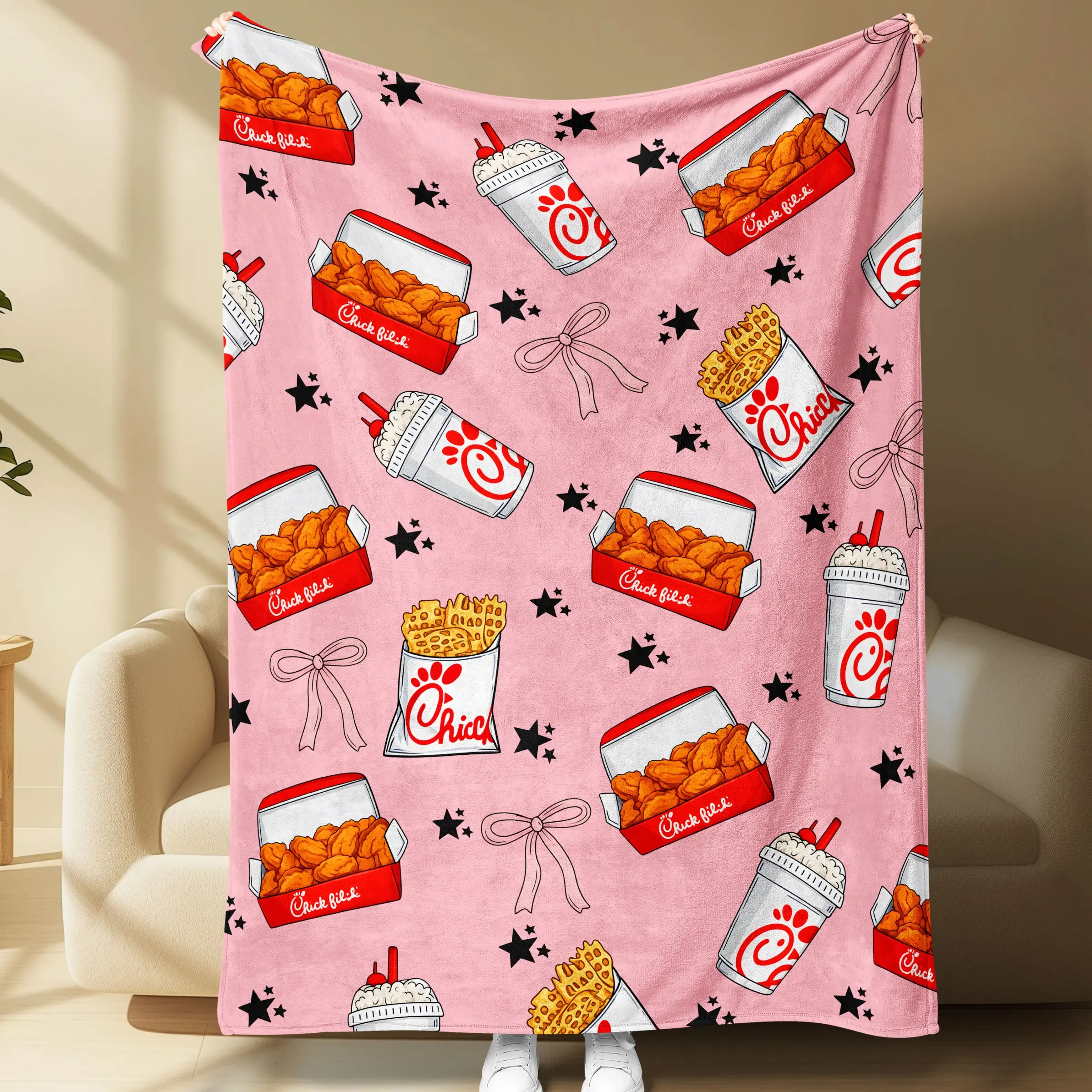 Chick-Fil-A Flannel Throw Blanket, Soft Cozy Warm Fleece Blanket, Halloween Gift, Home Decor for Couch Sofa Bed