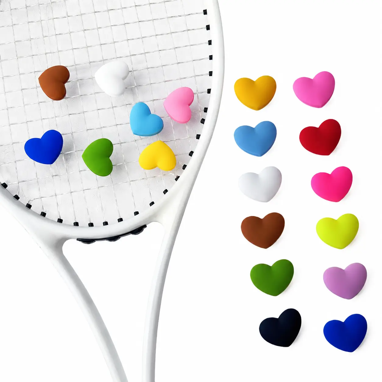Silicone Nylon Heart-Shaped Tennis Racket Vibration Dampener - Damping Shock Absorb Design, Pack of 8, Lightweight Durable, Red Pink Green Color Options, Compatible with Most Standard Racquet Strings