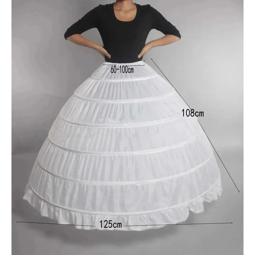 6 Rings Puffy Petticoat For Wedding Dress Ball Gown Mermaid A-Line Dresses Elastic Band Adjustable Waist Crinoline Underskirt, White 3 Hoop, A Line Dress, Polyester