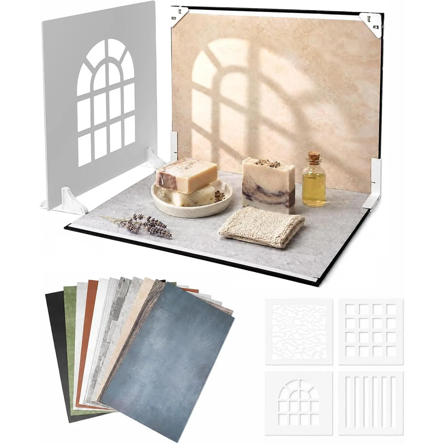 Product Photography Backdrops Kit, 16.5 x 11.7 inch, 22 Designs | 11 Double-Sided Photo Backdrops with 4 shadow props for  photography, ,  products and UGC content.