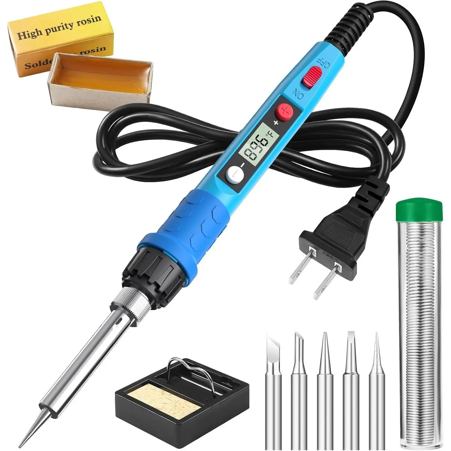 80W 110V LCD Digital Soldering Iron Kit with Ceramic Heater, 5 Tips, Stand, Solder Wire, Sponge & Paste – Portable Welding Tools for Metal, Electronics Repair & DIY