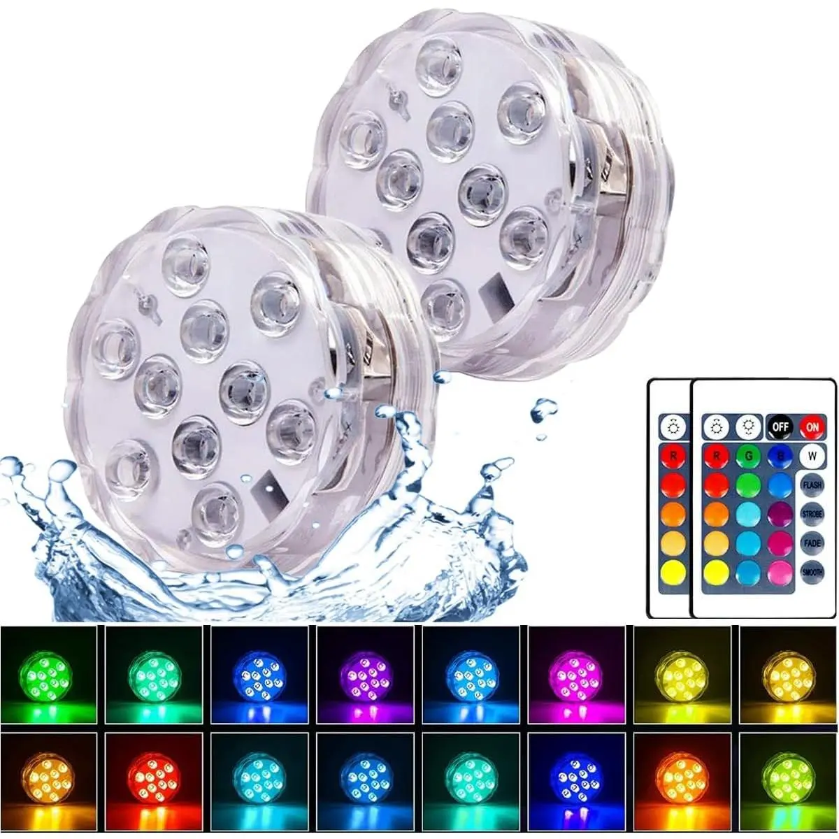 2Pack Submersible LED Lights Waterproof Pool Lights Underwater with 16 Colors, Remote Control for Aquarium, Bath, Hot Tub, Swimming Pool and Party Decoration