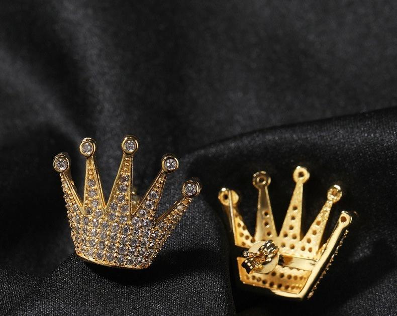 [ICE HUE]18K Gold Vacuum Plated Copper with 5A+ Sri Lanka Zircon Crown Diamond Earrings Miami Italy Mexico & Micro Inspired for Women & Men Luxury Jewelry,Daily Wear,Casual Fashion,Gift Idea,Chicano,Classic,Hip Hop,Simple,Sporty Style