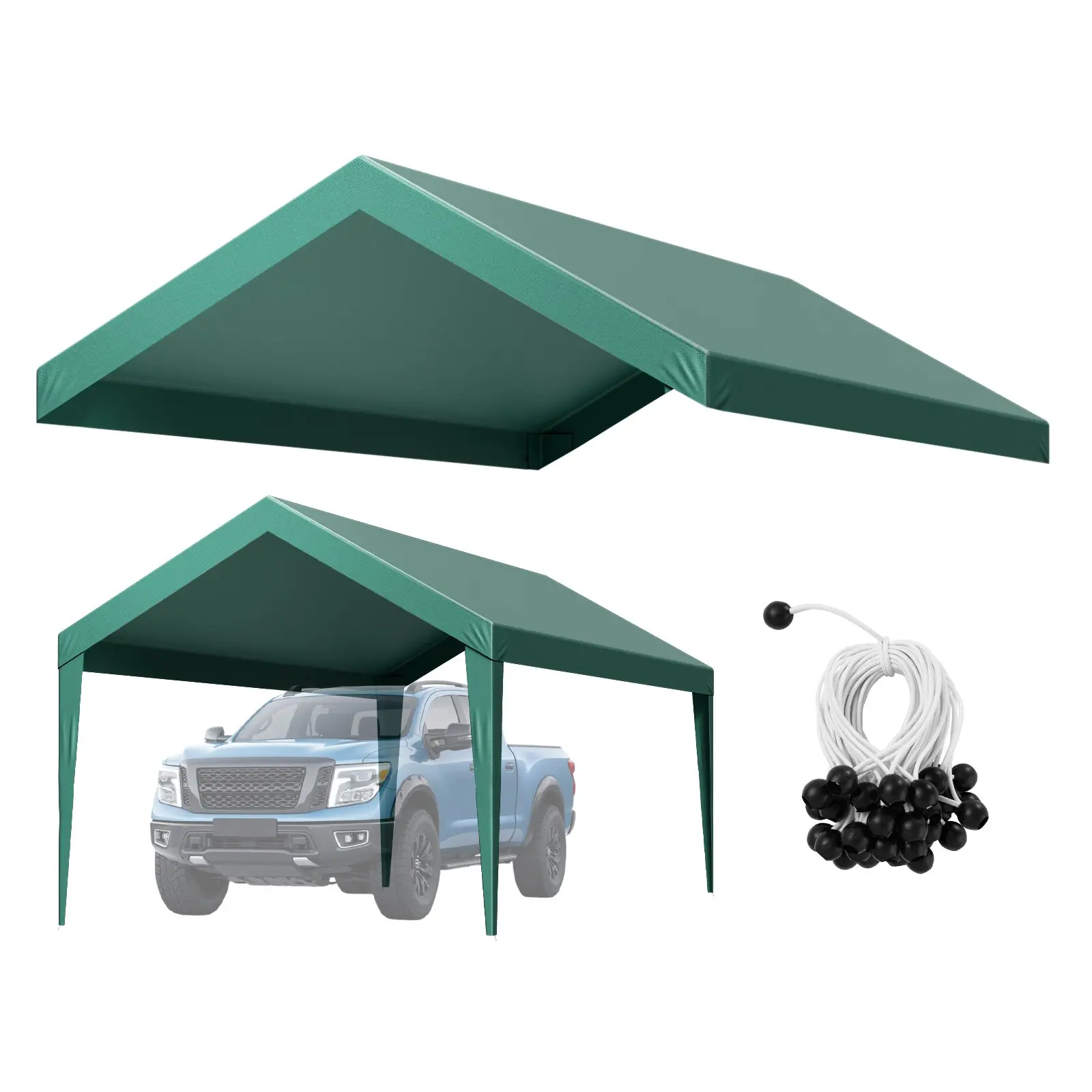 VEVOR 10x20 ft (6.09 * 3.05 * 2.87 M) Frame-Fitting Carport Replacement Canopy Fabric, Waterproof UV-Resistant Heavy-Duty Tarp for Car Storage, 13.45 lbs Portable Shelter Cover with Elastic Cords, Dark Green (Frame Not Included)