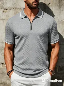 Men's jacquard textured half-zip short-sleeve polo shirt, Aesthetic, available in 9 colors, simple and exquisite design with premium texture, breathable and skin-friendly fabric, suitable for daily casual wear, commuting, dating and gatherings