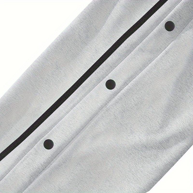 Men's Casual Polyester Pants, Solid Color, Side Stripes and Button Details, Regular Fit, Drawstring, Suitable for All Seasons, Comfortable and Fashionable for Adults