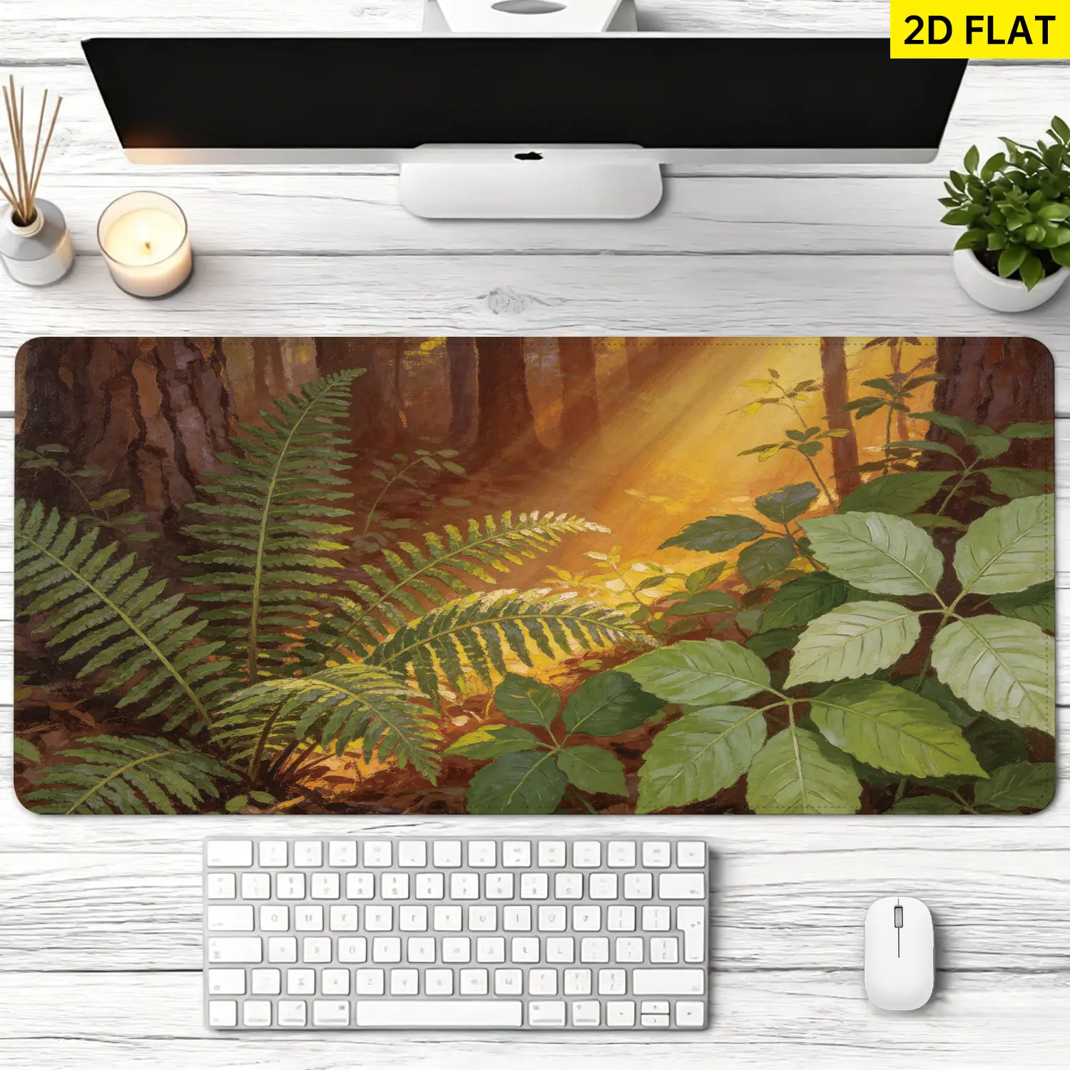 3D Banana & Forest Sunlight Fern Oil Painting Mouse Pad, 3D Banana Design, Multi Sizes, Extra Large Option, Non-Slip Rubber Base, Stitched Edges, Washable, Precise Control Gaming Pad, Premium for Gamers, Office Use, Computer Desk Protection & Decoration