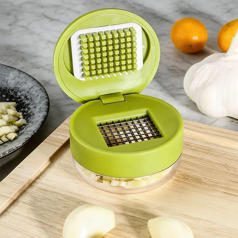 Garlic Press with Storage Container, Multi-Functional Kitchen Tool, Stainless Steel Garlic Crusher, Mini Garlic Mincer for Home Use, Small Kitchen Gadgets