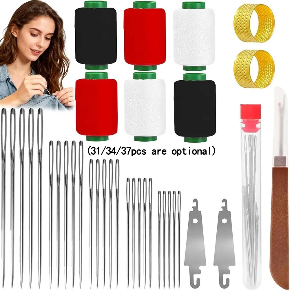 31/34/37Pcs Sewing Tool Set, Sewing Kits, Big Eye Steel Sewing Needle Kit, Threader and Needle Repair Kit Stainless Steel Needles for Hand Sewing, Needle Threader, Seam Ripper