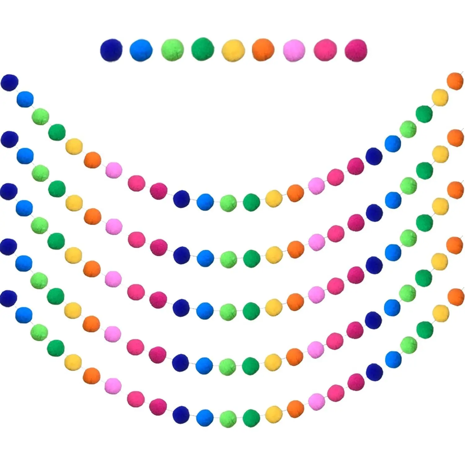 5 Pieces Colorful Pom Pom Ball Garland 6.5 Feet Long 24 Balls for Party Home Decorationfidget toys