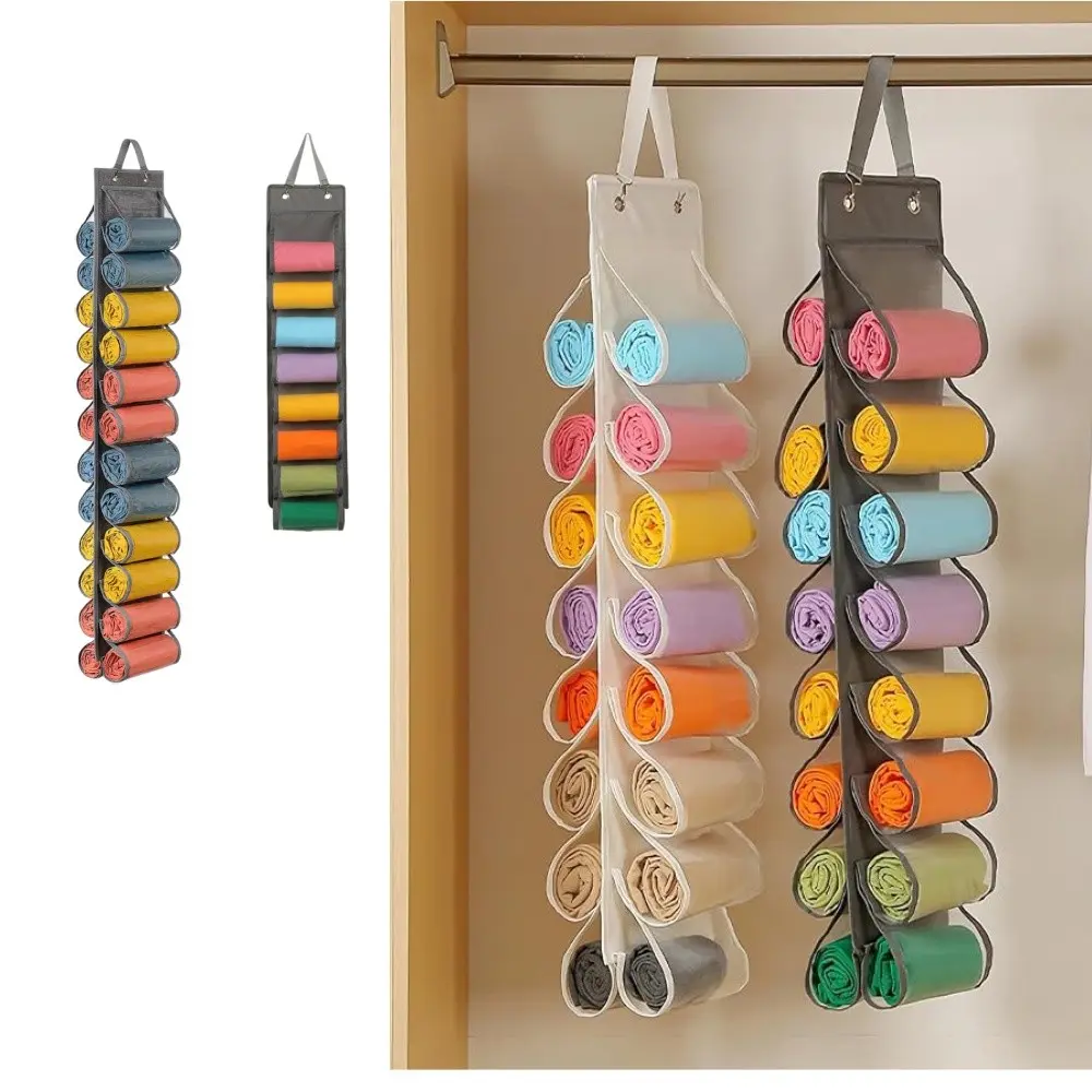 2-Pack Hanging Yoga Wear Organizer, Oxford Cloth + Mesh Closet Rack, Ideal for Shirts, Shorts, Socks, Home Wardrobe Bedroom