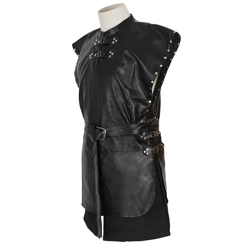 Men TV John Snow Cosplay Halloween Costumes Cool Black Leather Inner and Long Cloak Set for Adults Party Carnival Role Play