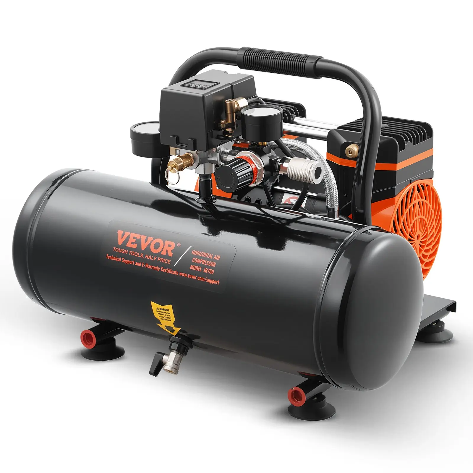 toolupgrade VEVOR 1HP Oil-Free Air Compressor, 2 Gal Steel Tank, 2.1 CFM 8bar Max 120PSI Pressure, 81dB Ultra-Quiet Portable Unit for Auto Repair, Tire Inflation, Spray Painting