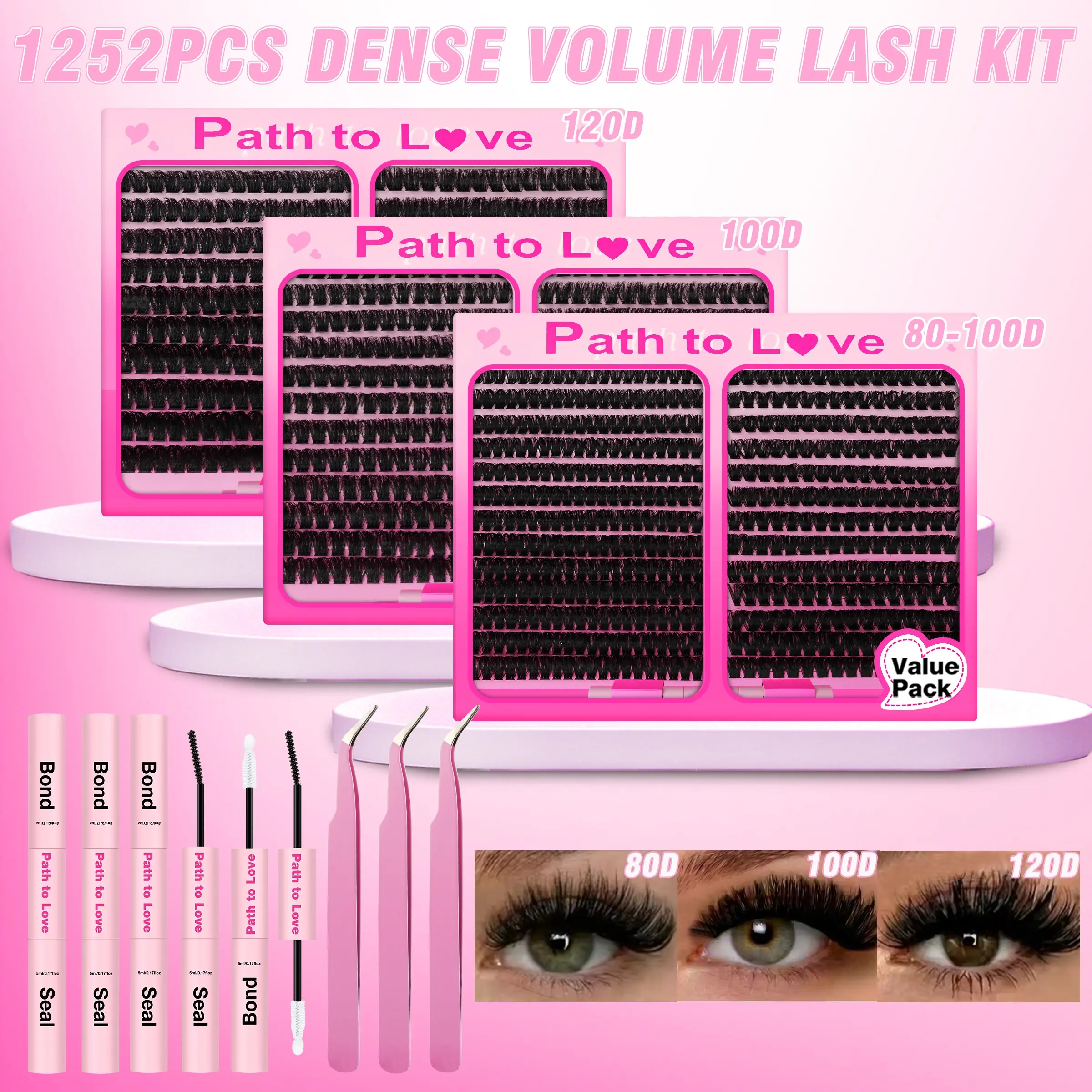 Limited Time Flash Sale! 1252pcs Cluster False Eyelashes Set, Free 3 Two-In-One Glue + 3 Eyelash Tweezers, DIY Lash Extension Kit