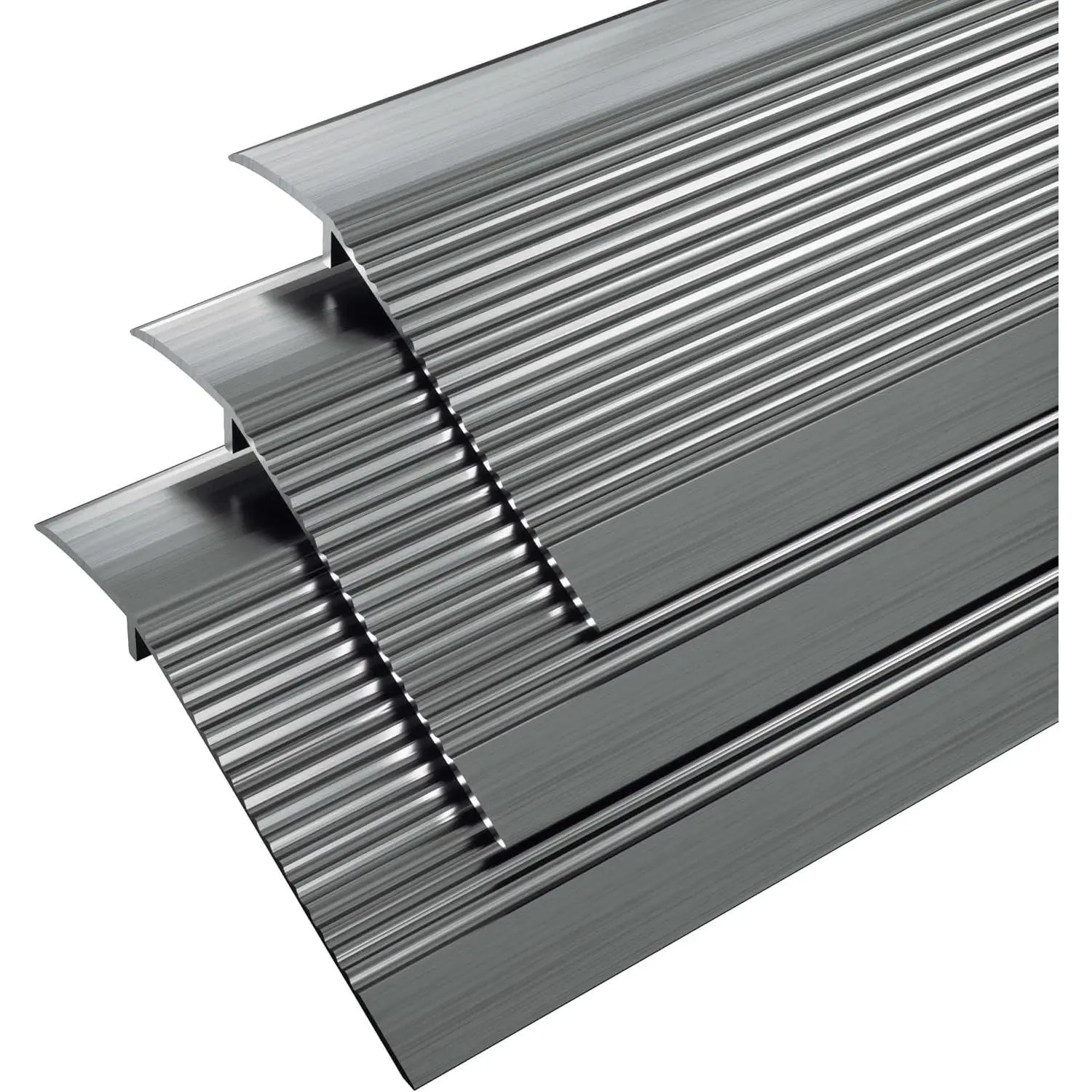Metal Floor Transition Strip, Aluminum Threshold for Doorways, for Gap from 0.4″to 1.6″, for Doorways Tile Wood Vinyl Laminates, Size 36in x 4in x 1.32 in (Grey, 3pack)