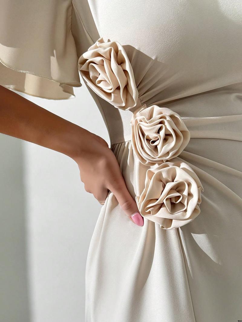 Dress A-Sleeve Lantern Solid Color a é Raffin SHEIN