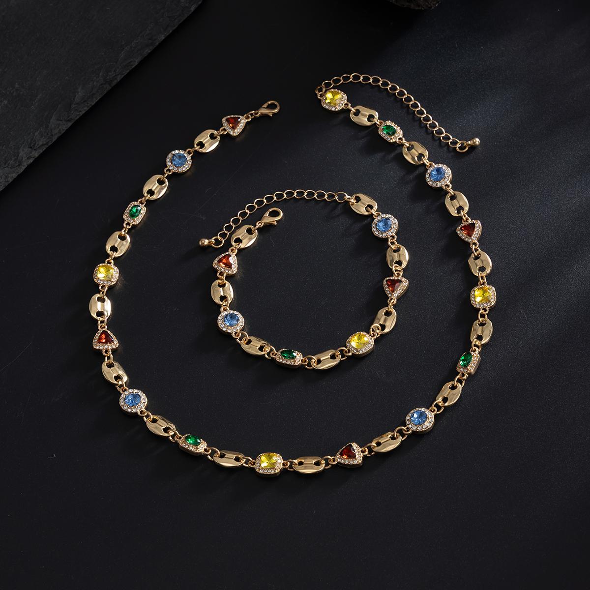 Trendy Exquisite Luxury Rhinestone Choker Necklace Bracelet Set for Men New Elegant Colorful Charm Necklace Y2K Jewelry
