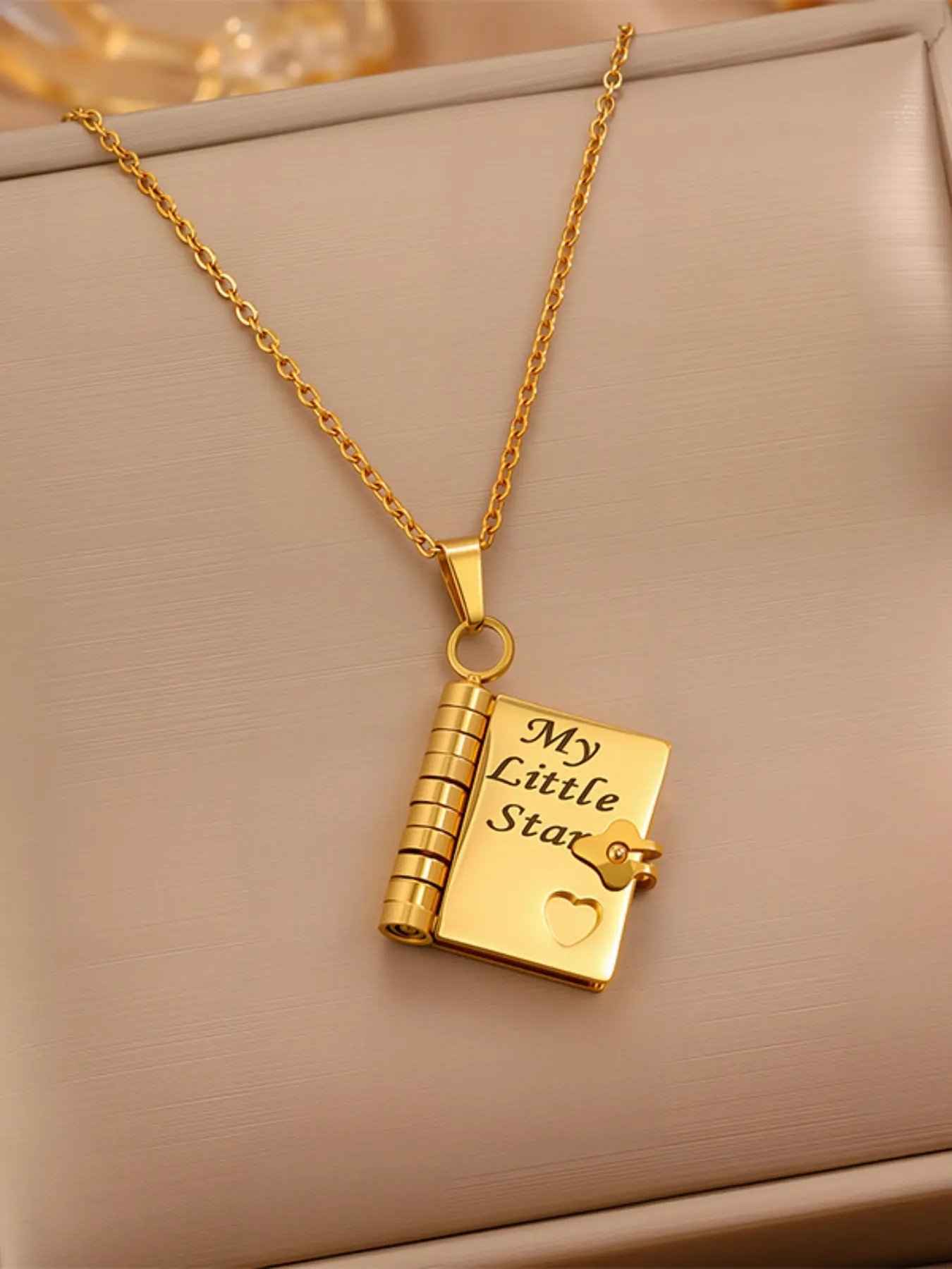 Titanium Steel Necklace, Engraved Heart Book Pendant, Openable Love Letter Envelope Chain, Casual Style, All Seasons Jewelry