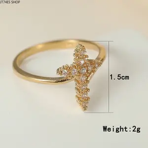 Trendy Belt Buckle White Zircon Ring, Gold Plated Micro Pave Sparkling Versatile Fashion Jewelry