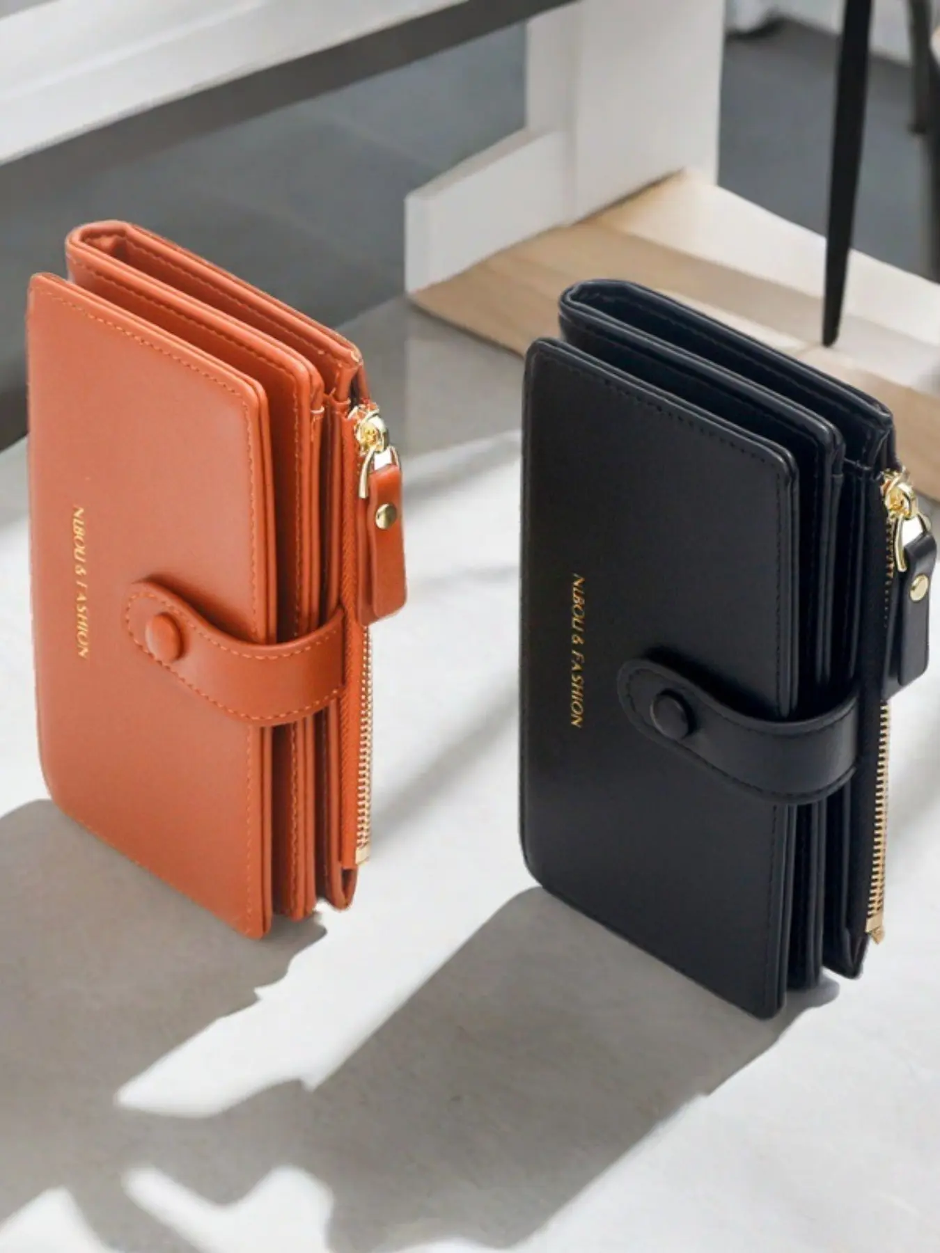 Casual Large Capacity Wallet with Zipper, Simple Practical Zipper Coin Purse, Plain Design, PU Material, All Seasons, Chain Style