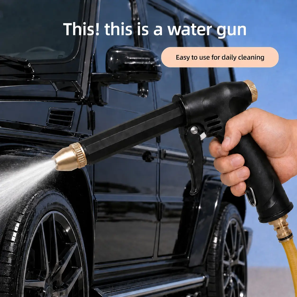 Adjustable Water Spray Gun, High Pressure Hose Nozzle with Brass Tip and Extended Wand for Car Washing, Outdoor Cleaning, Patio Washing, Driveway and Pet Rinsing, Car Wash Sprayer, Water Spray Tool, Car Wash Equipment