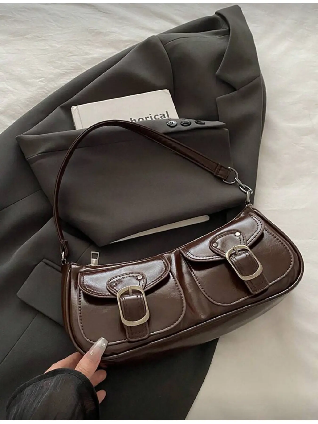 New Fashion Double Pocket Decor Handbag for Party Outing Vacation Shopping Daily Use Coin Phone Storage Suitable for White-collar College Students Office Workers Elegant Choice for Women