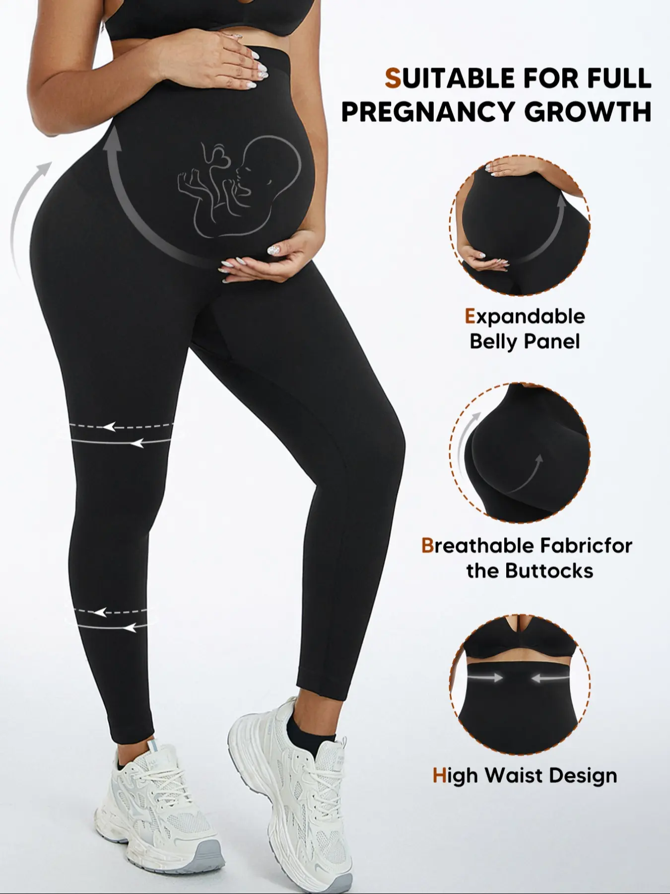 Pregnant High Waist Full Abdominal Support Tight Pants, Breathable Soft Four-Way Stretch Seamless, Relieves Back Pressure, Suitable for All Stages
