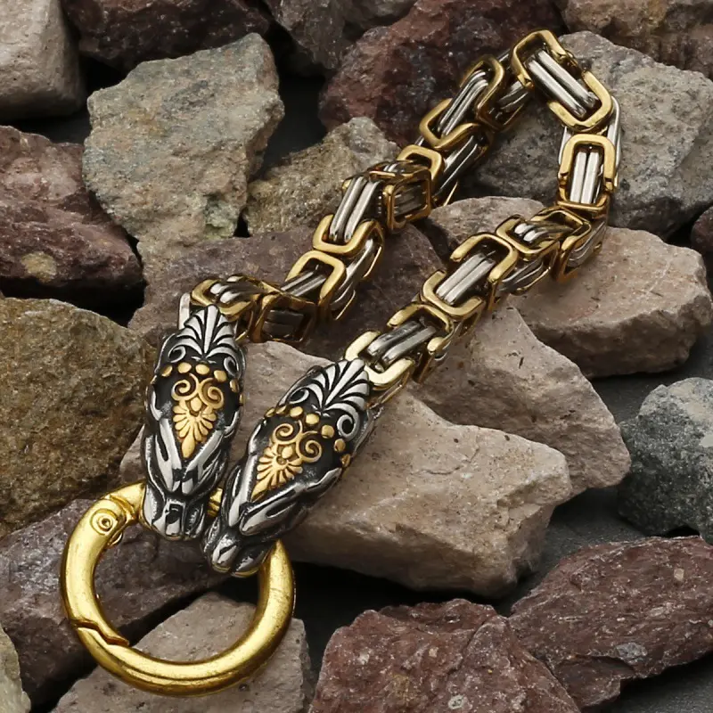 Viking Dragon Head Bracelet Heavy Stainless Steel Byzantine King Chain Bangle Curb Charm Wristband For Men Gothic Punk Rock Biker Party Cool Mechanical Streetwear Birthday Jewelry Gift