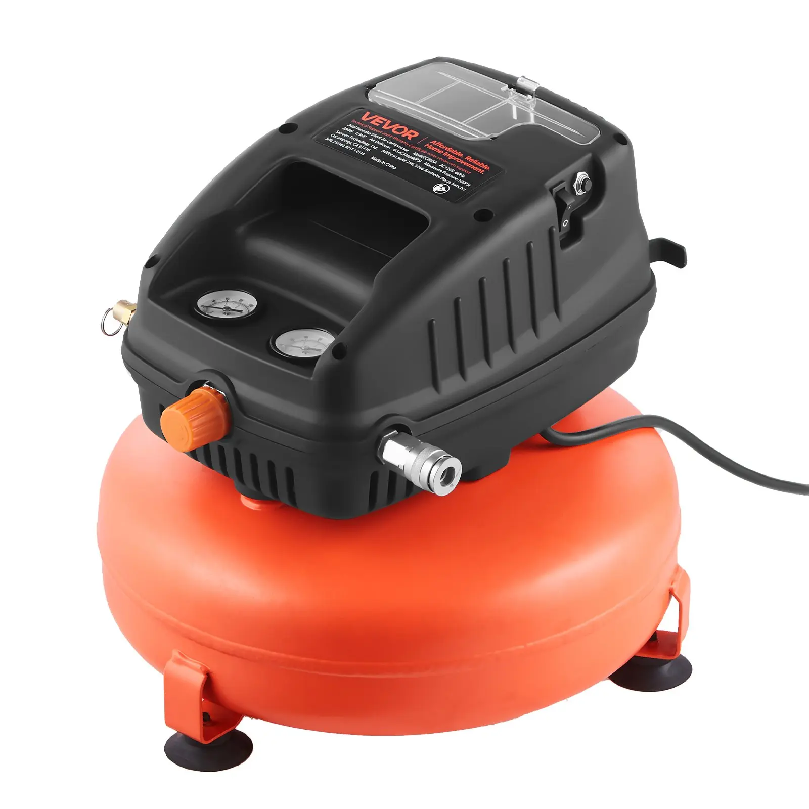 VEVOR 3 Gallon Air Compressor, 1/3HP 0.54CFM 90PSI Portable Pancake Air Compressor 100PSI Max Working Pressure, Oil-Free Compressor Tank for Tire Inflation, Spray Painting, Woodwork Nailing, 120V