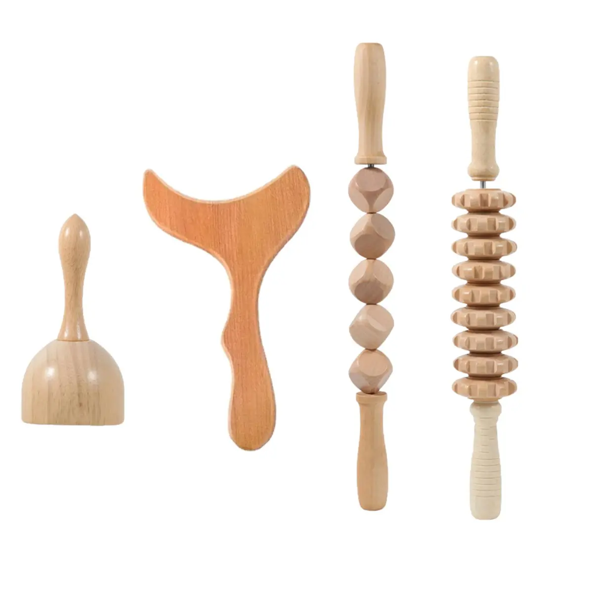 4 Counts Wooden Massage Roller Tool Set, Lymphatic Drainage Massager, Maderoterapia Kit, Manual Massage Tool for Body, Gua Sha Set